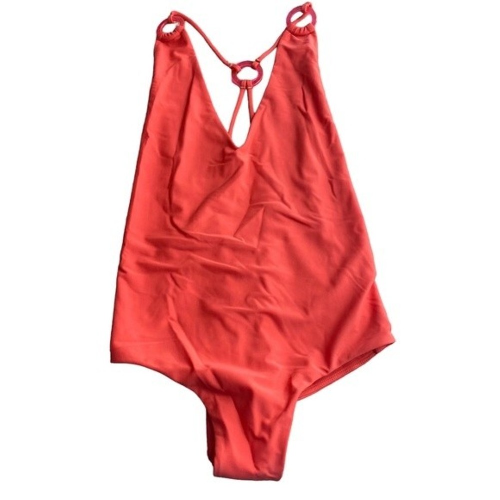Mikoh Size S Plunge One Piece Strappy Swimsuit With Large Beads Coral Pink New